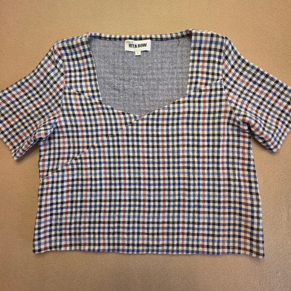 Rita Row Mariola Top Blue Red Gray Checkered Plaid Sz Large